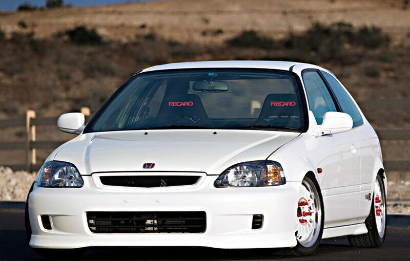 White Honda Civic with Recaro seats