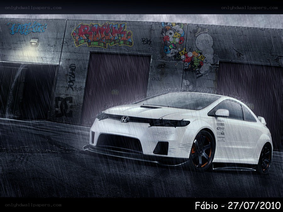 White Honda in the rain