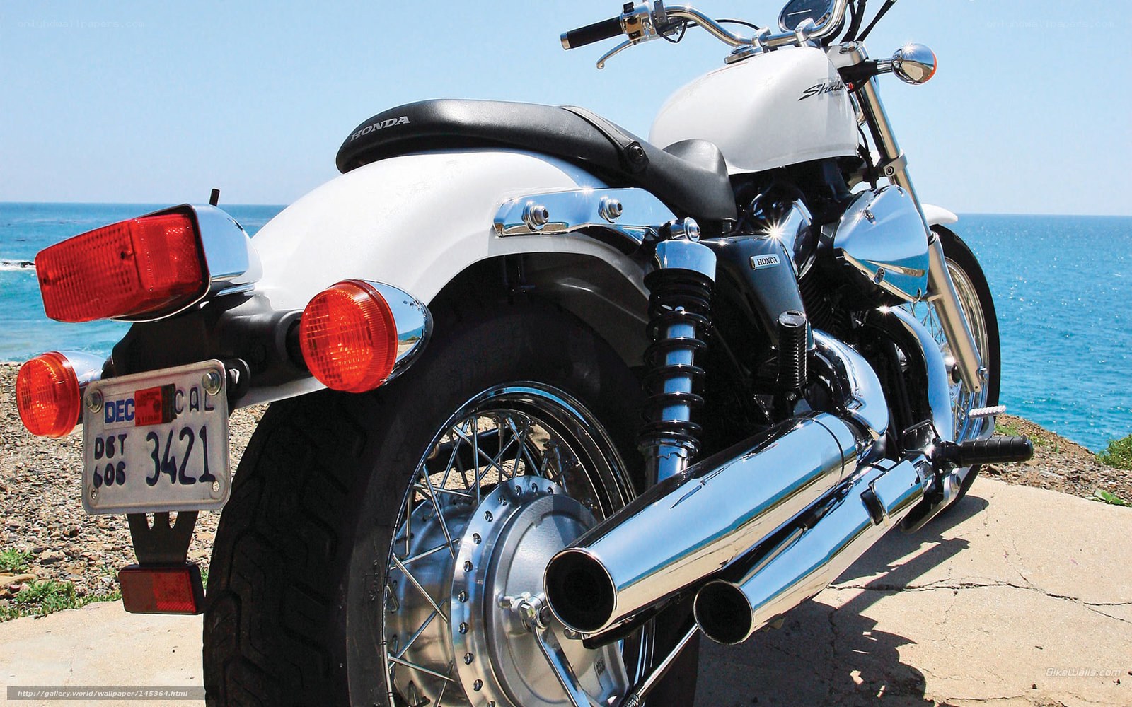 White Honda motorcycle by the sea