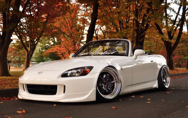 White Honda S2000 in autumn