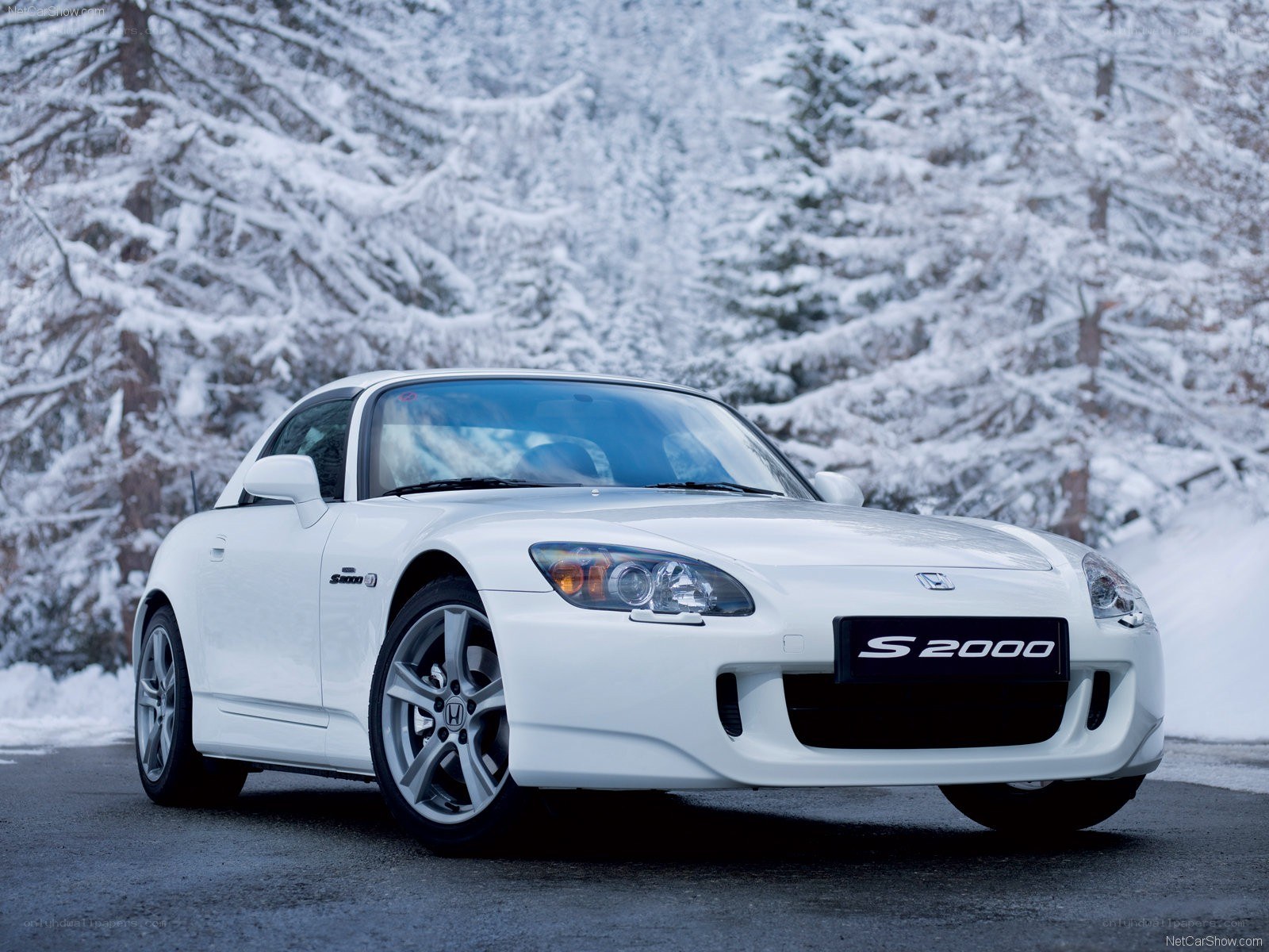 White Honda S2000 in snow