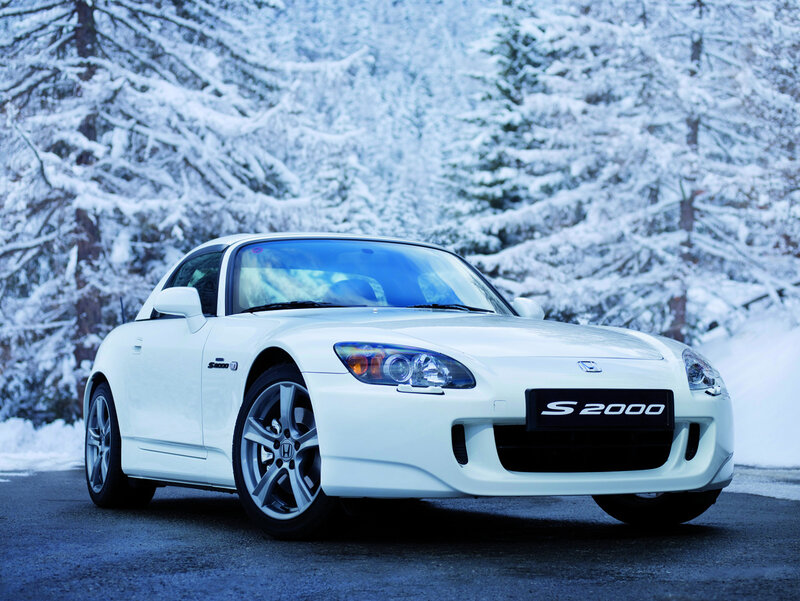 White Honda S2000 in snow