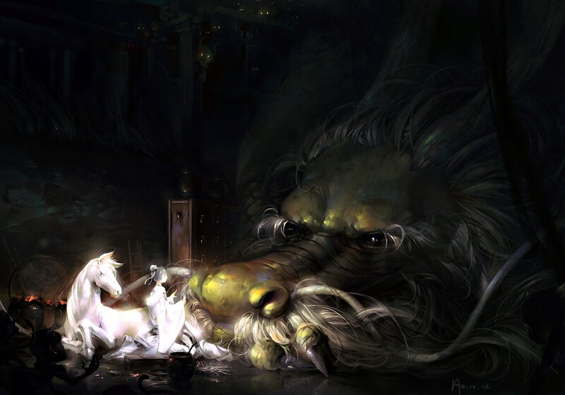 White Horse and Dragon — Black