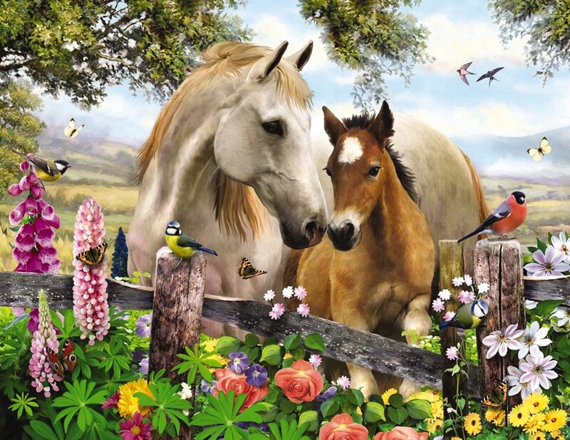 White Horse and Foal — Green, Serene, Spring