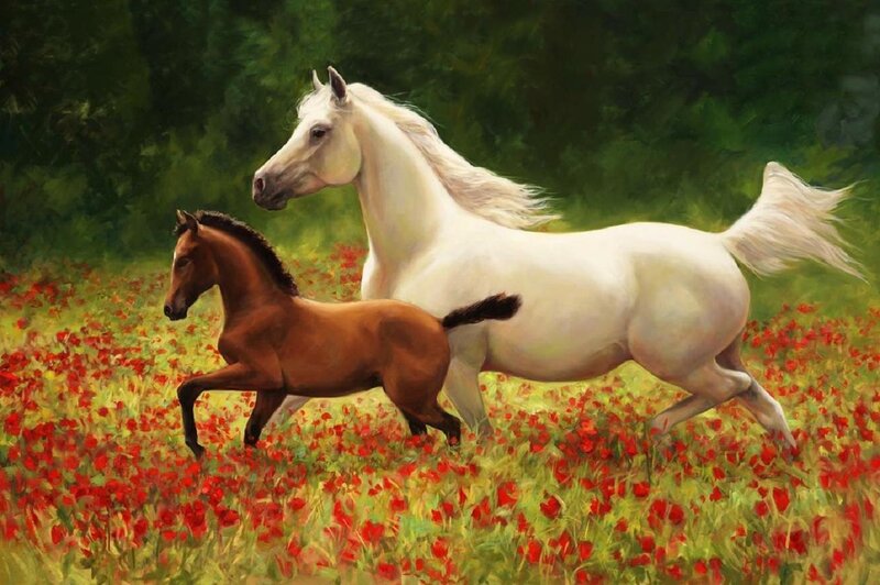 White Horse and Foal — Red