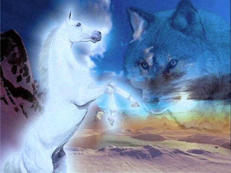 White Horse and Wolf — Blue