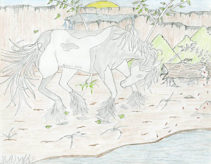 White Horse Drinking Water — Brown