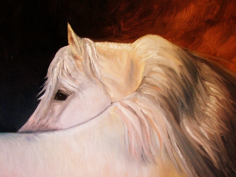 White Horse Head — Dramatic, Painting, Dark Background