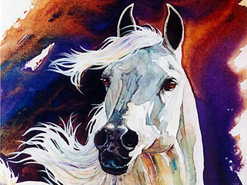 White Horse Head — Dramatic, Painting, Mane