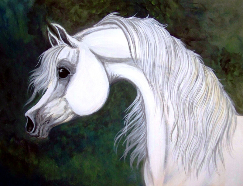 White Horse Head — Serene, Painting
