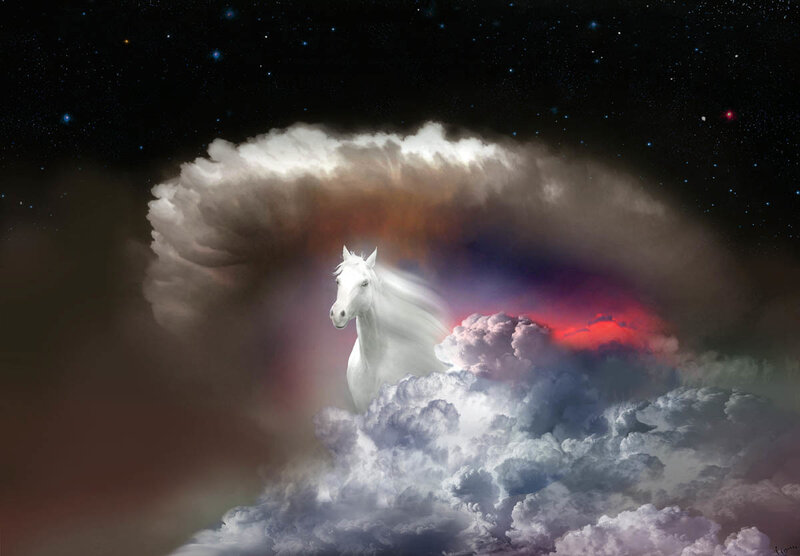 White Horse in Clouds — Dramatic