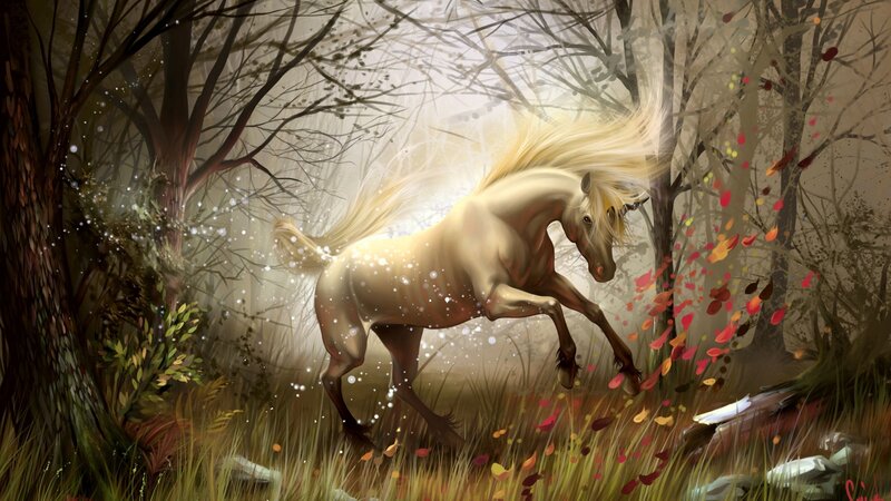 White Horse in Forest — Brown, Magical