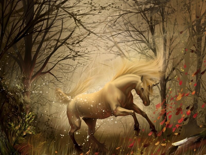 White Horse in Forest — Brown, Mystical