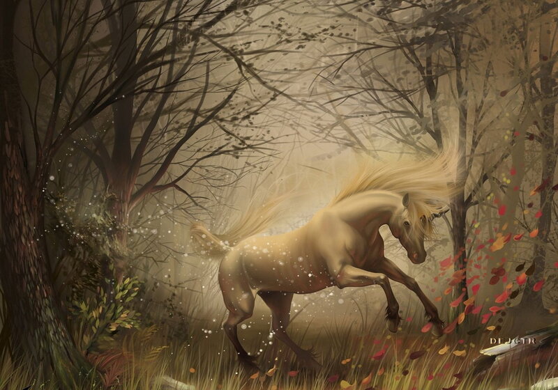 White Horse in Forest — Brown, Serene