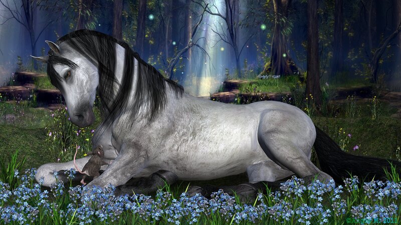 White Horse in Forest — Gray