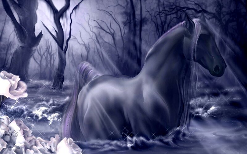 White Horse in Forest — Purple