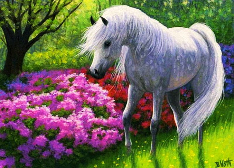 White Horse in Garden — Green