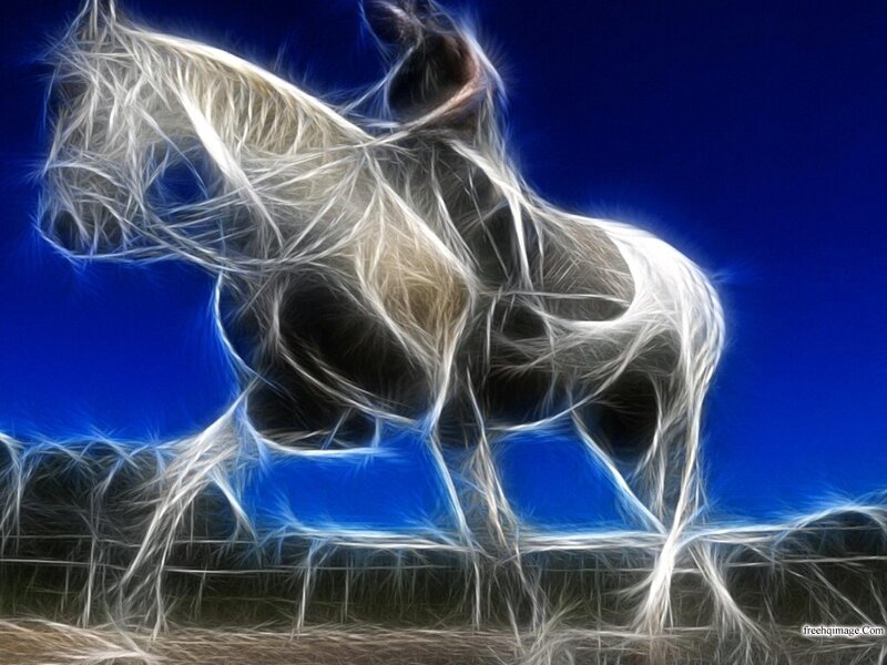 White Horse in Motion — Blue, Dramatic, Digital Art