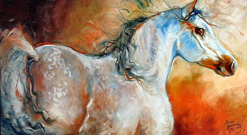 White Horse in Motion — Dynamic, Painting