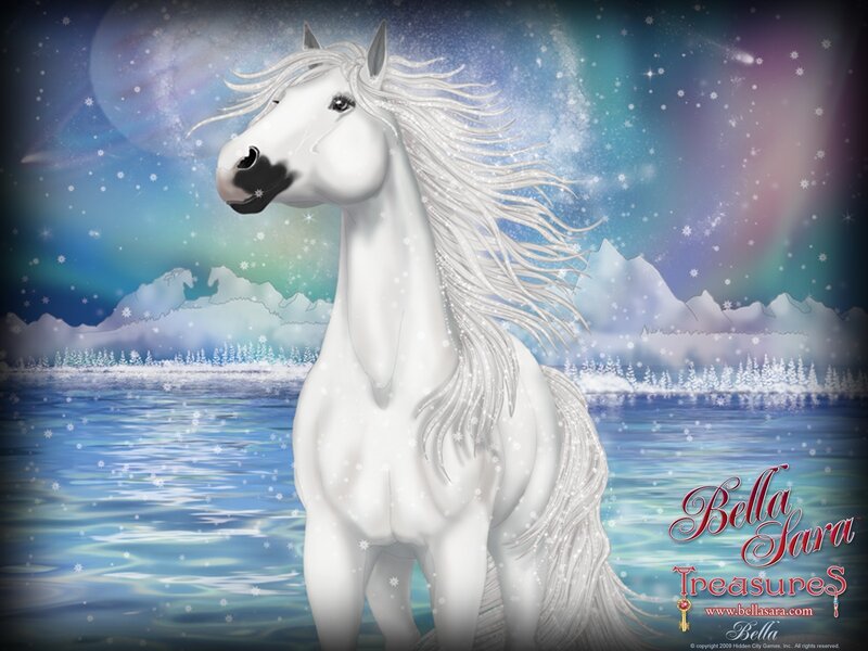 White Horse in Water — Serene, Night, Digital Art, Snowflakes