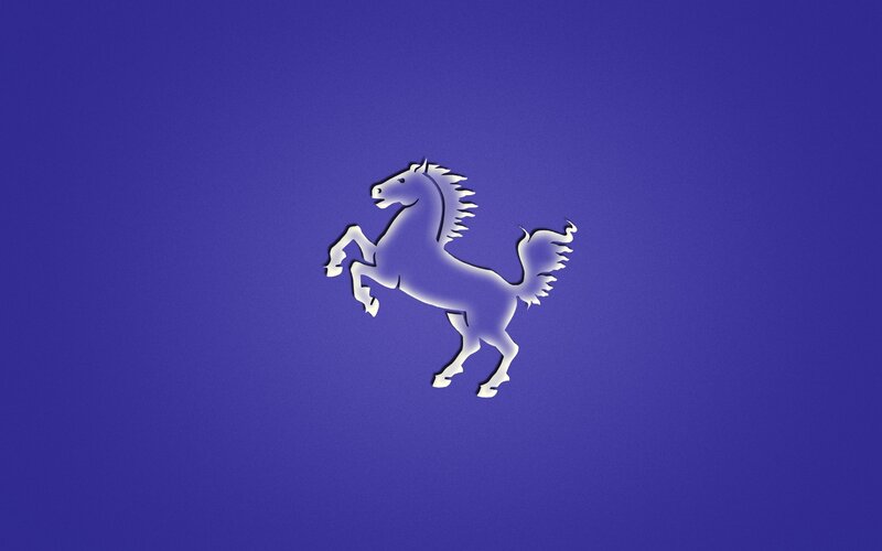 white horse logo on blue