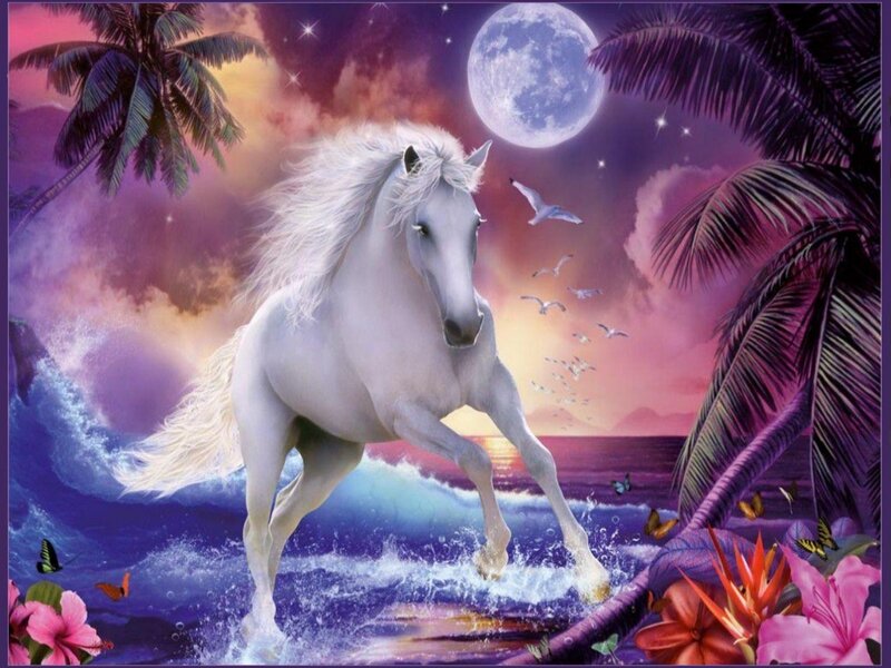 White Horse on Beach — Purple