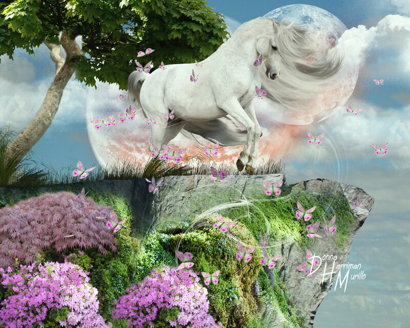 White Horse on Cliff — Fantasy