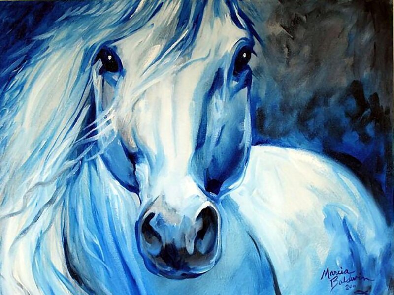 White Horse Portrait — Blue, Dramatic