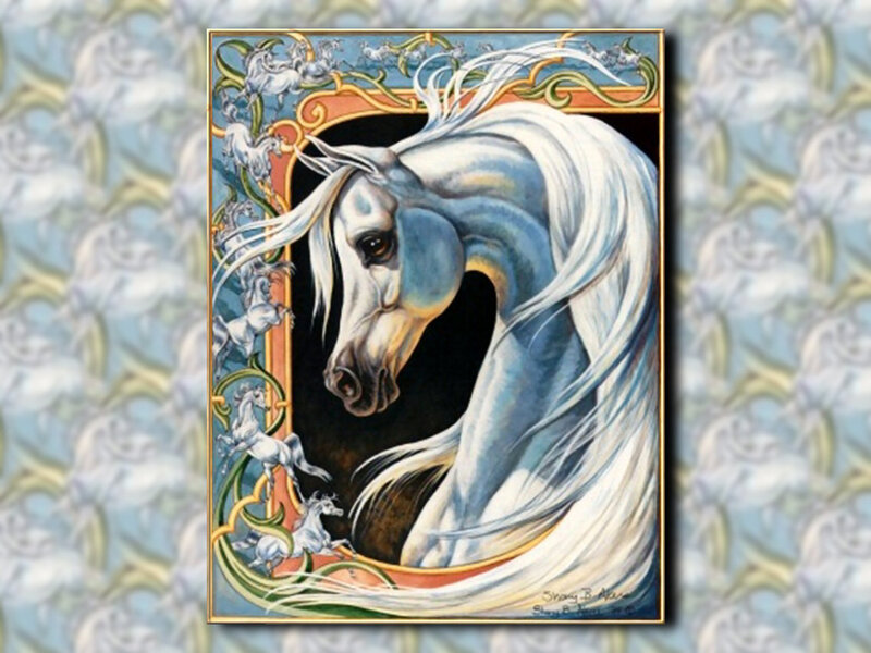 White Horse Portrait — Blue
