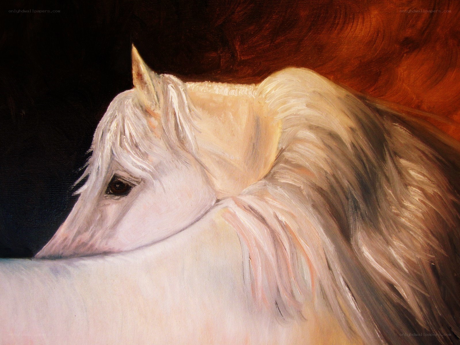 white horse portrait painting