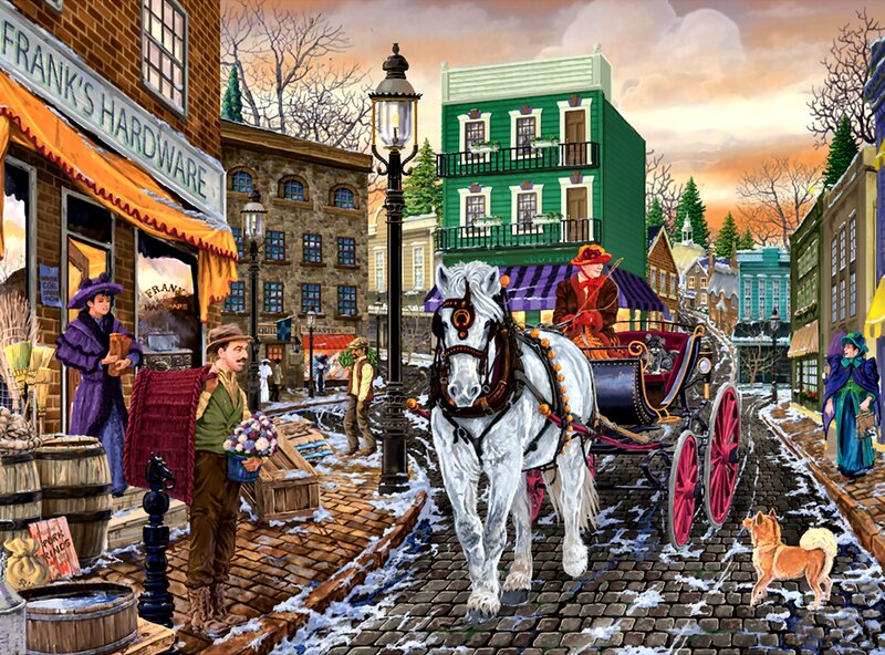 White Horse Pulling Carriage — Green