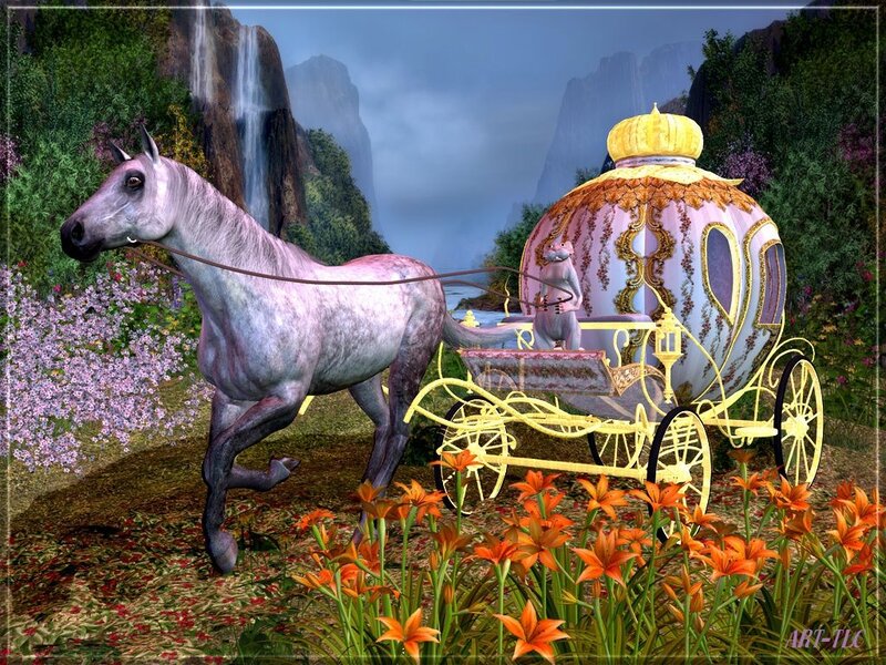 White Horse Pulling Carriage — Yellow