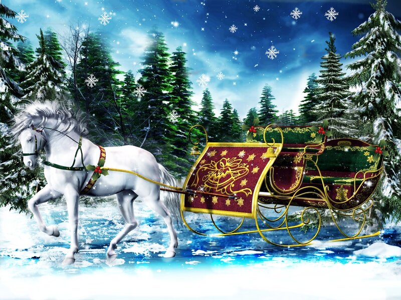 White Horse Pulling Sleigh — Blue