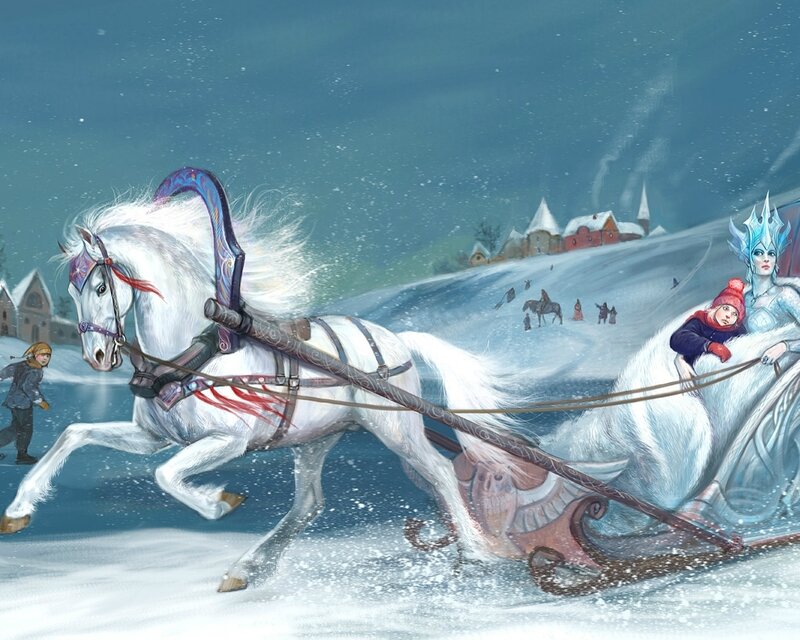 White Horse Pulling Sleigh