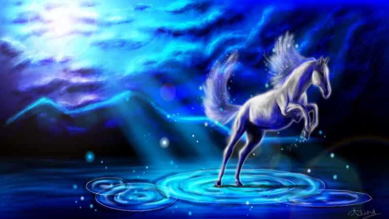 White Horse Rearing — Blue, Dramatic, Night