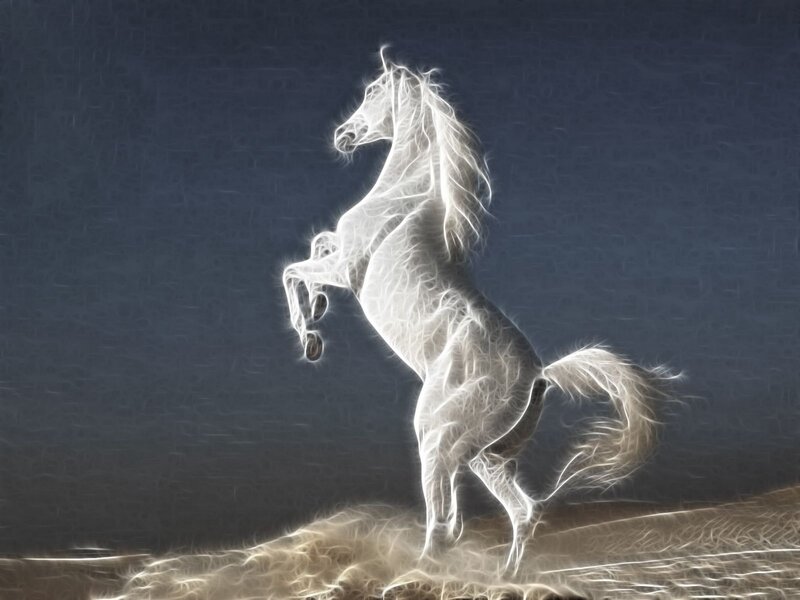 White Horse Rearing — Dramatic, Digital Art, Dark Background