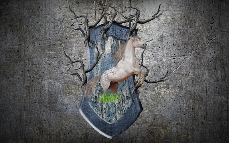 White Horse Rearing — Gray, Dramatic, Digital Art