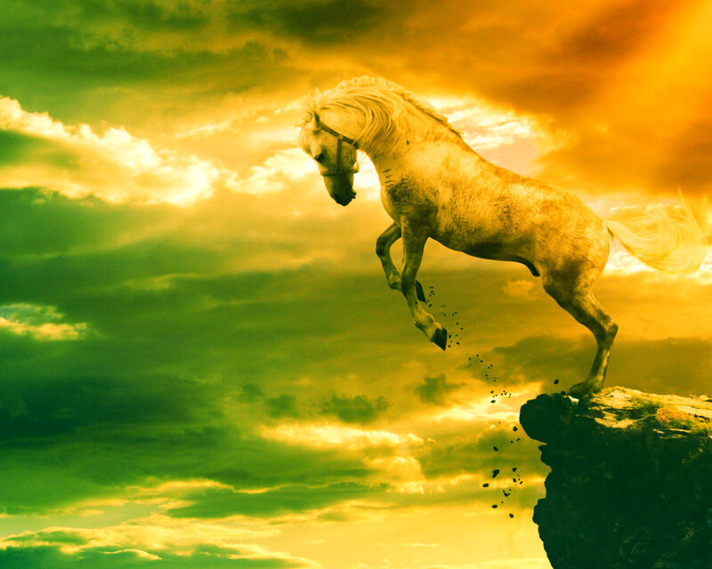 White Horse Rearing — Yellow, Dramatic