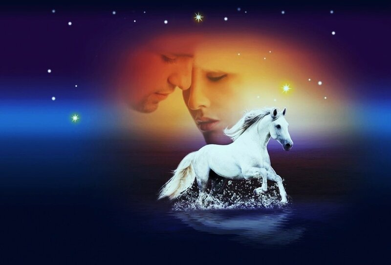 White Horse Running — Blue, Dreamy, Night