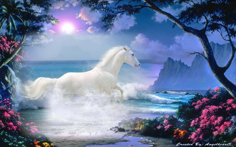 White Horse Running — Blue, Serene, Sunset