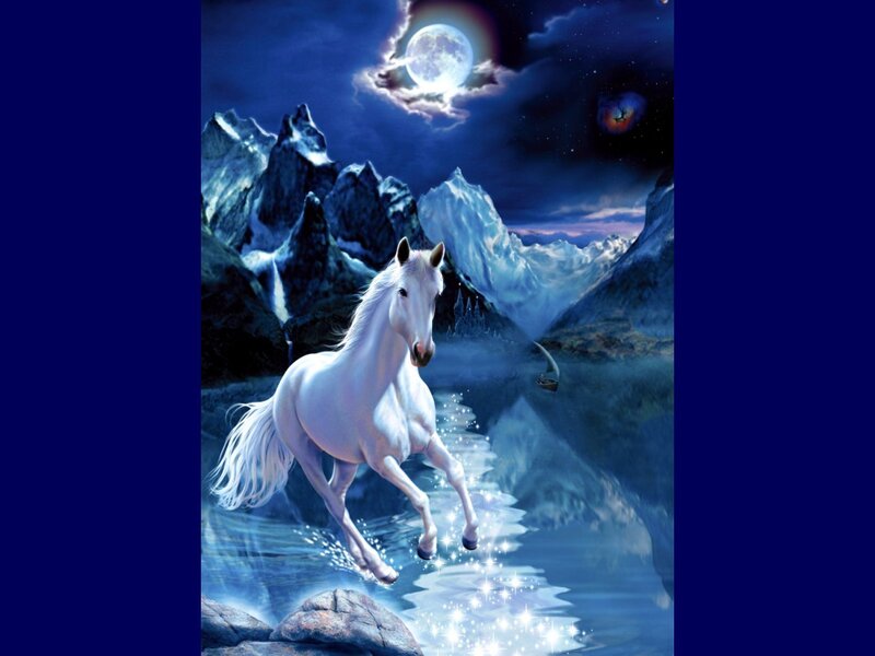 White Horse Running — Blue, Serene