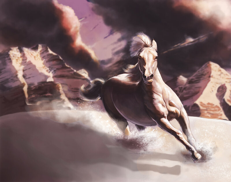 White Horse Running — Brown, Dramatic