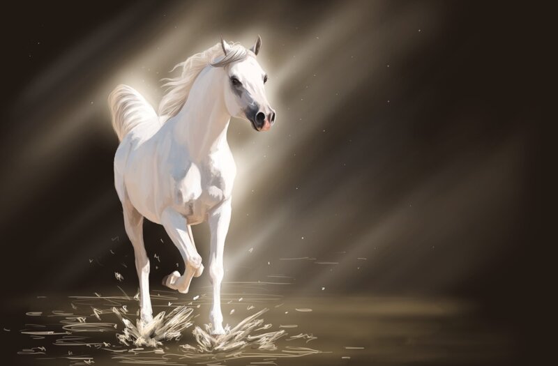 White Horse Running — Dramatic, Digital Art, Light Beams