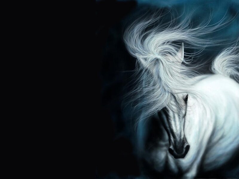White Horse Running — Dramatic, Digital Art, Mane