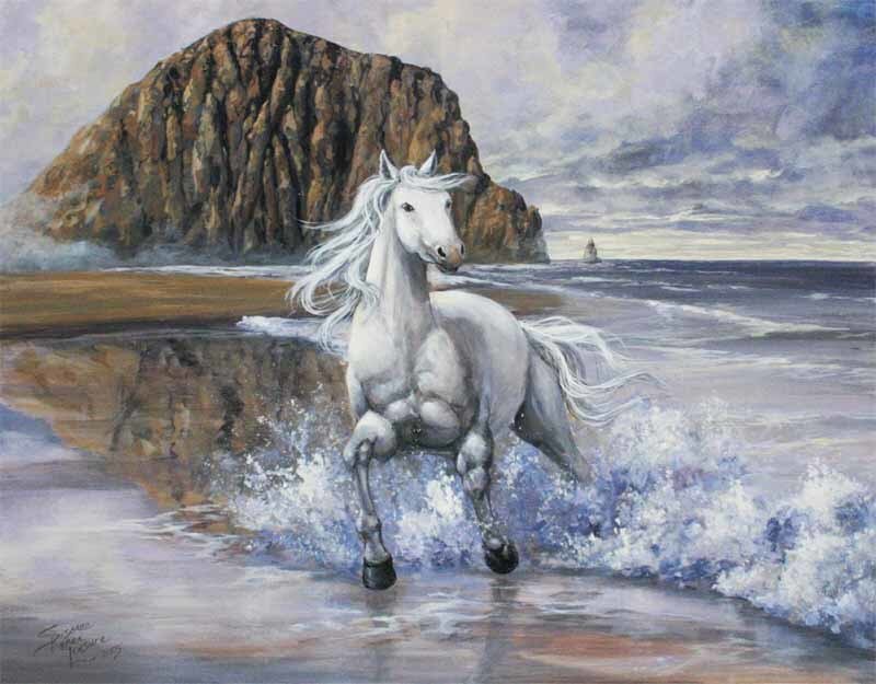 White Horse Running — Dramatic, Painting