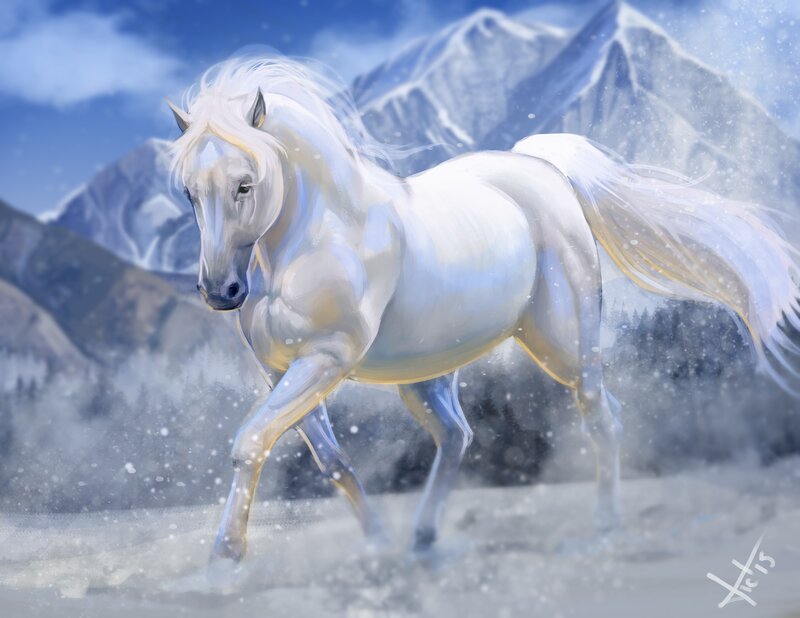 White Horse Running — Dramatic, Winter, Digital Art