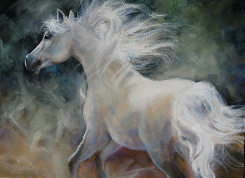 White Horse Running — Dynamic, Painting, Wind
