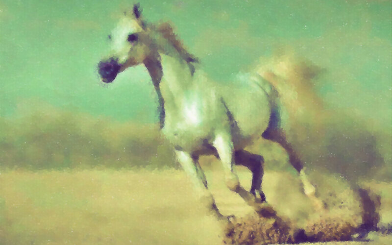 White Horse Running — Green, Dynamic, Painting, Field