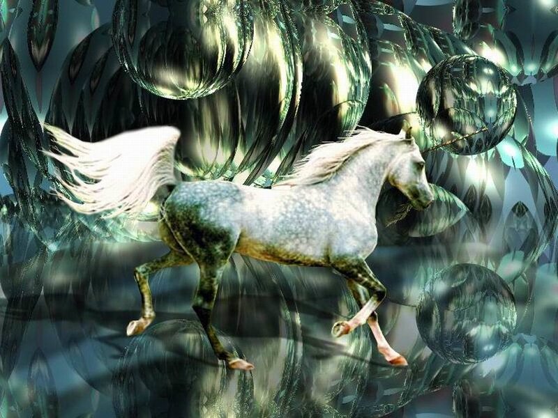 White Horse Running — Green, Fantastical