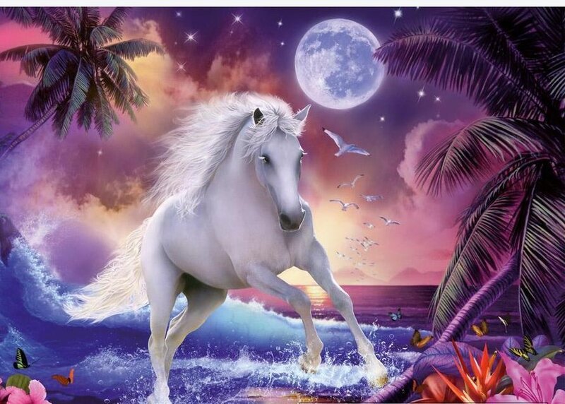 White Horse Running on Beach — Purple